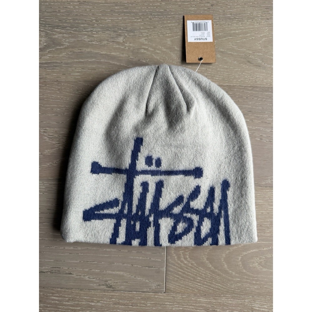 Stussy Brushed Out Basic Skullcap Grey Beanie 1321279 Reversible Knit Hat Mens